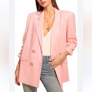Ramy Brook pink linen oversized double breasted blazer